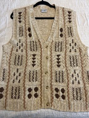 Retro Knit Vest Cardigan Neutral Woven Ribbon Patterns